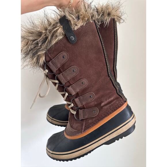 Sorel Joan of Arctic Waterproof Lace-Up Winter Boots Brown Black Faux Fur - 8.5 - Picture 7 of 7